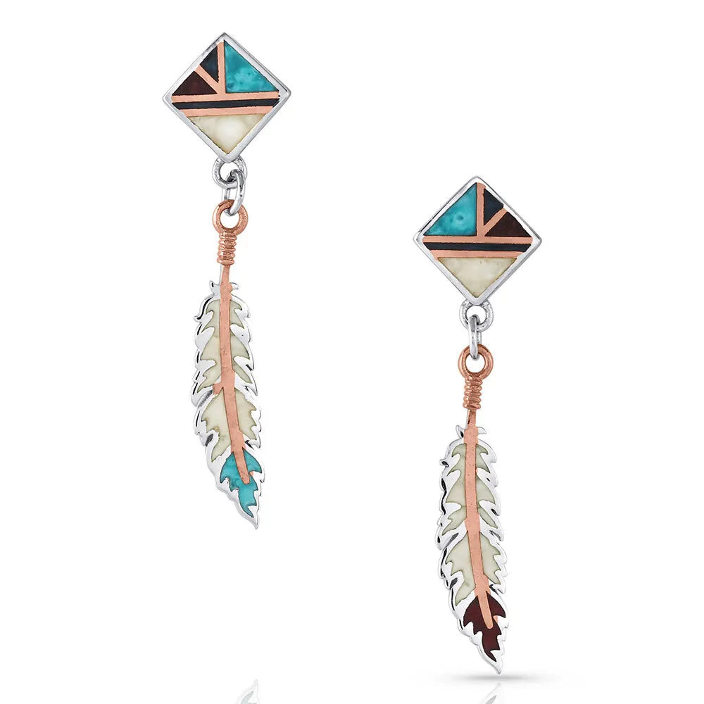 Montana Silversmiths AMERICAN LEGENDS FEATHER EARRINGS SET w/ Turquoise silver