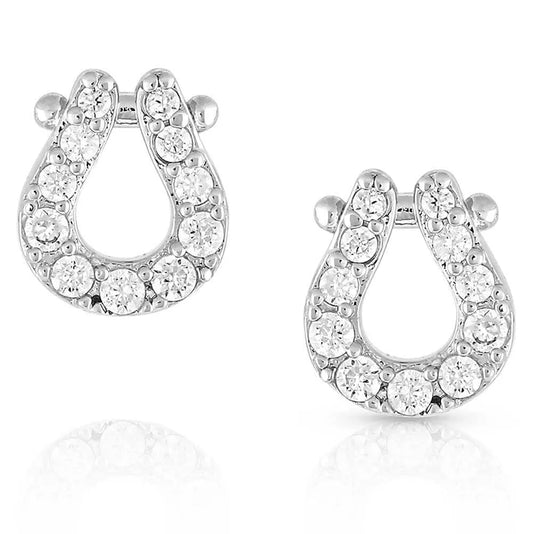 Montana Silversmiths 'INFINITE LUCK' CRYSTAL HORSESHOE STUD EARRINGS Horse