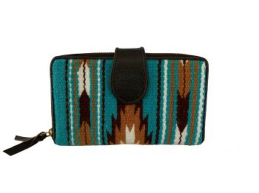 100% Wool Turquoise and Brown Saddle Blanket Wallet