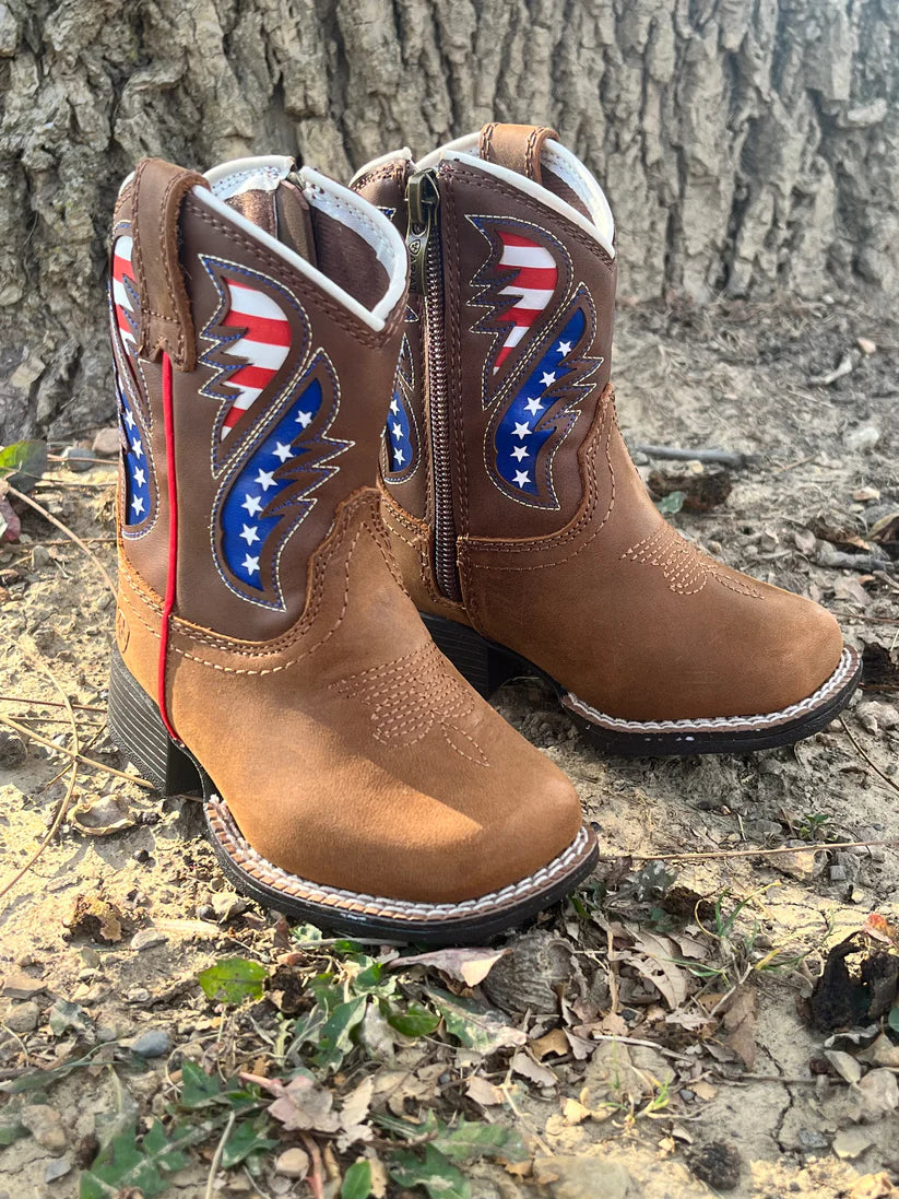 Ariat Toddler GEORGE LIL STOMPERS COWBOY BOOTS w USA Flag