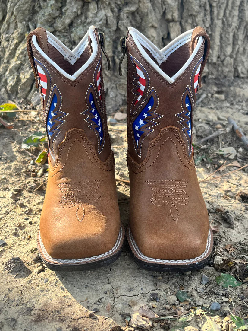 Ariat Toddler 'GEORGE' LIL' STOMPERS COWBOY BOOTS w/ USA Flag color