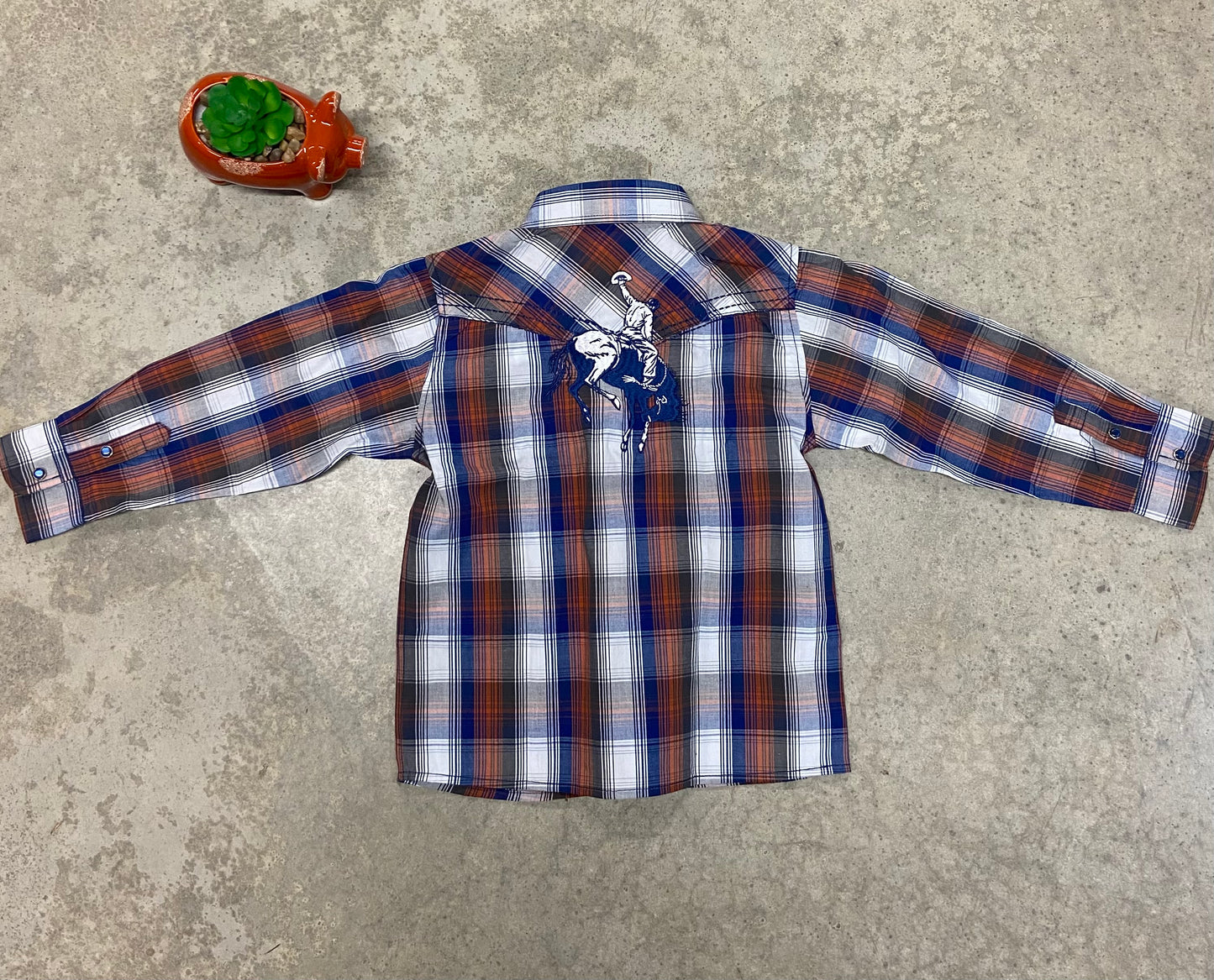 Cowboy hardware Plaid Toddler Button Up Embroidered Bronc On Back