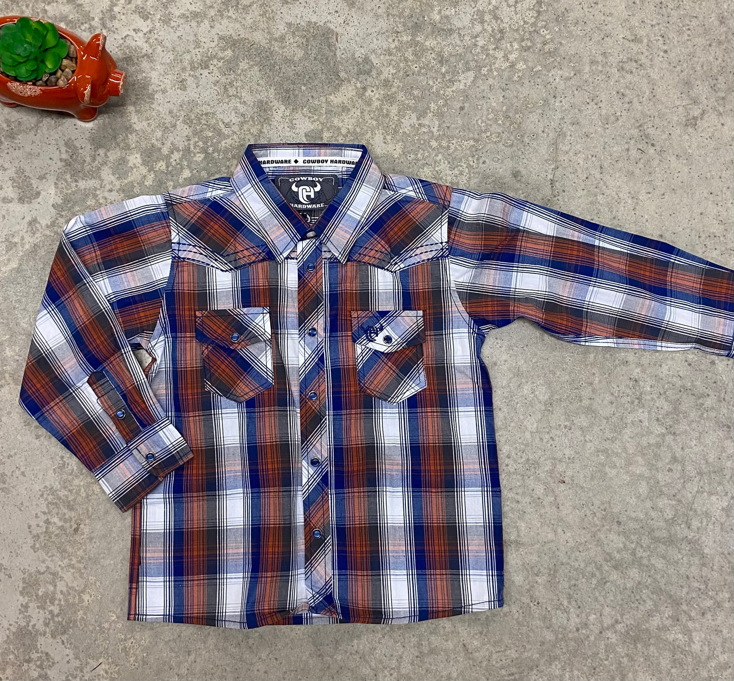 Cowboy hardware Plaid Toddler Button Up Embroidered Bronc On Back