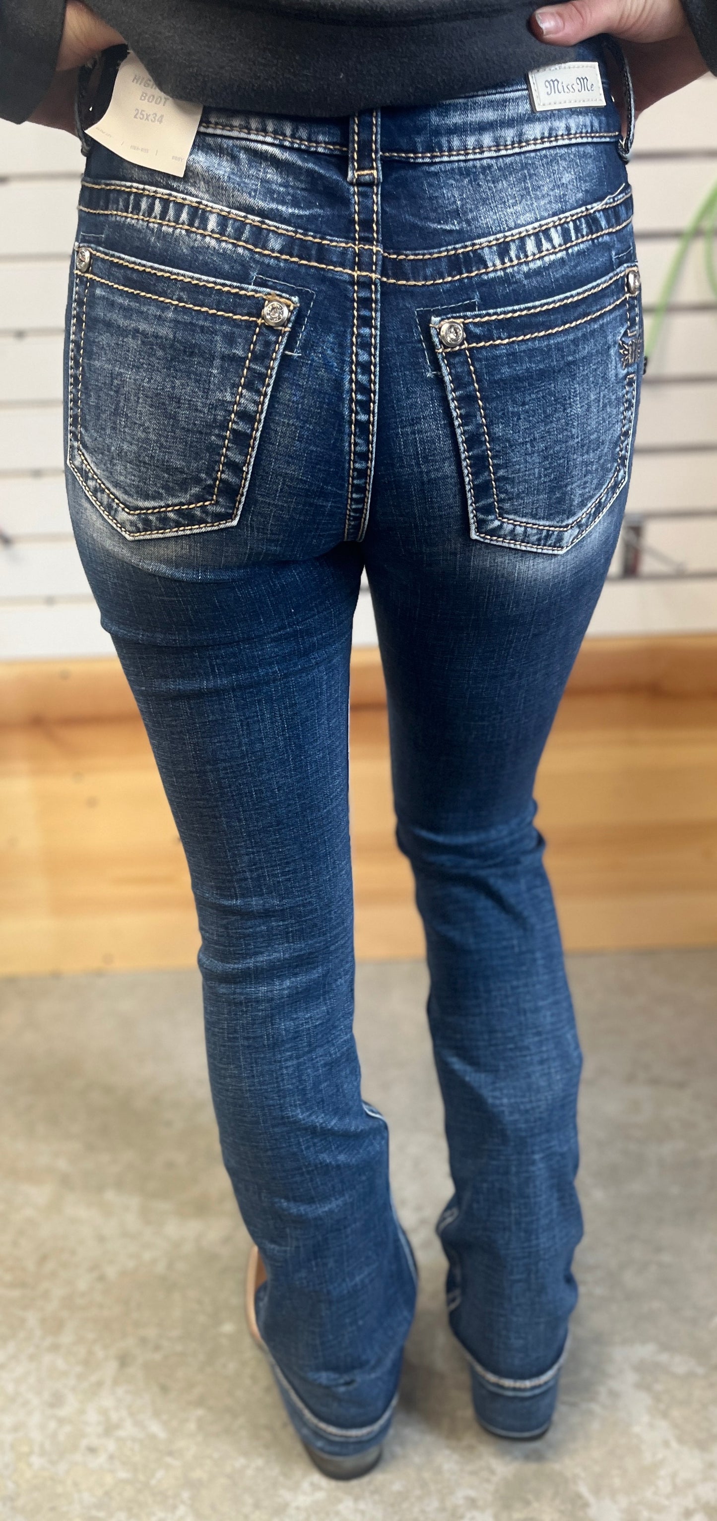 Miss Me Medium Wash Boot Cut Jeans w/ Trouser Cuff