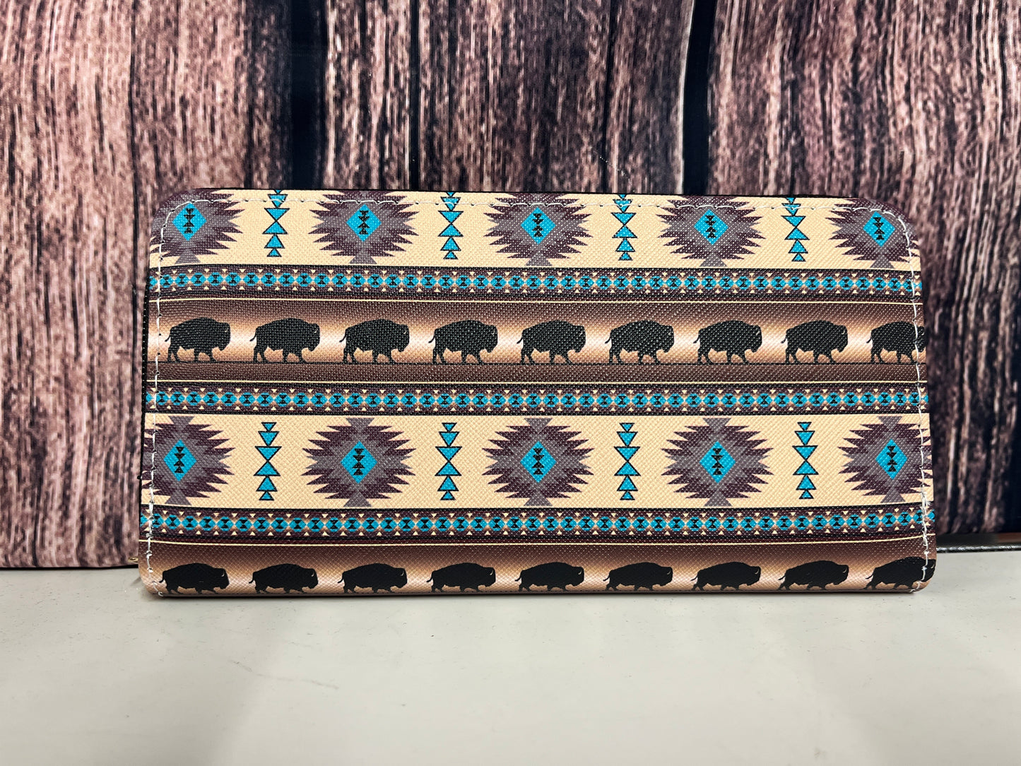 Faux Leather Wallet With Buffalo & Southwest Print