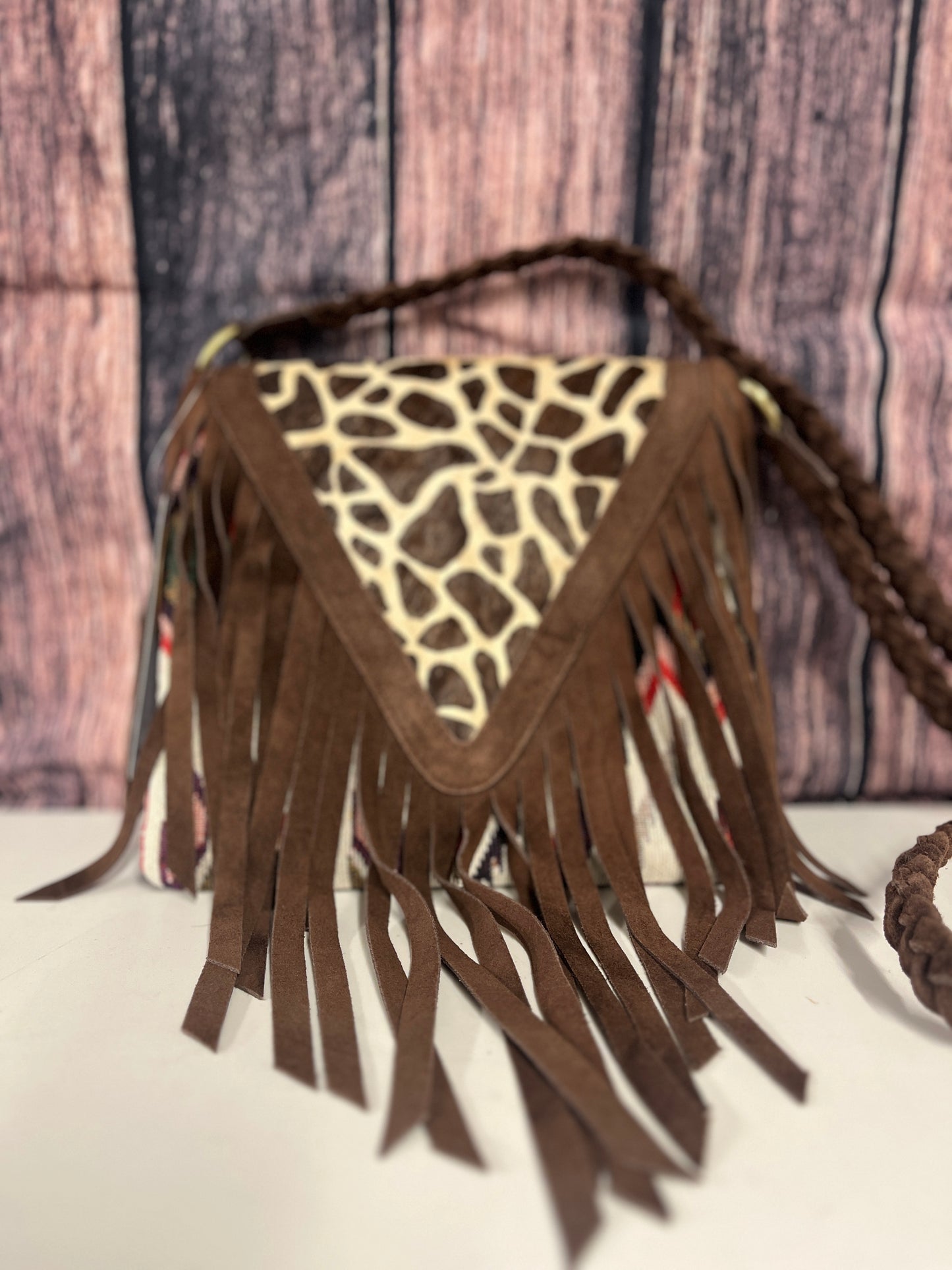 Giraffe Print Hair On Hide Clutch/X-Sling Bag