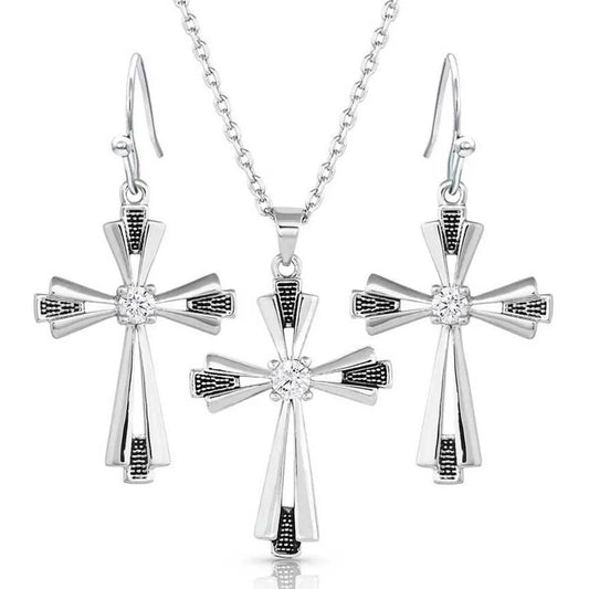 Montana Silversmith Extended Faith Cross Necklace & Earrings Set