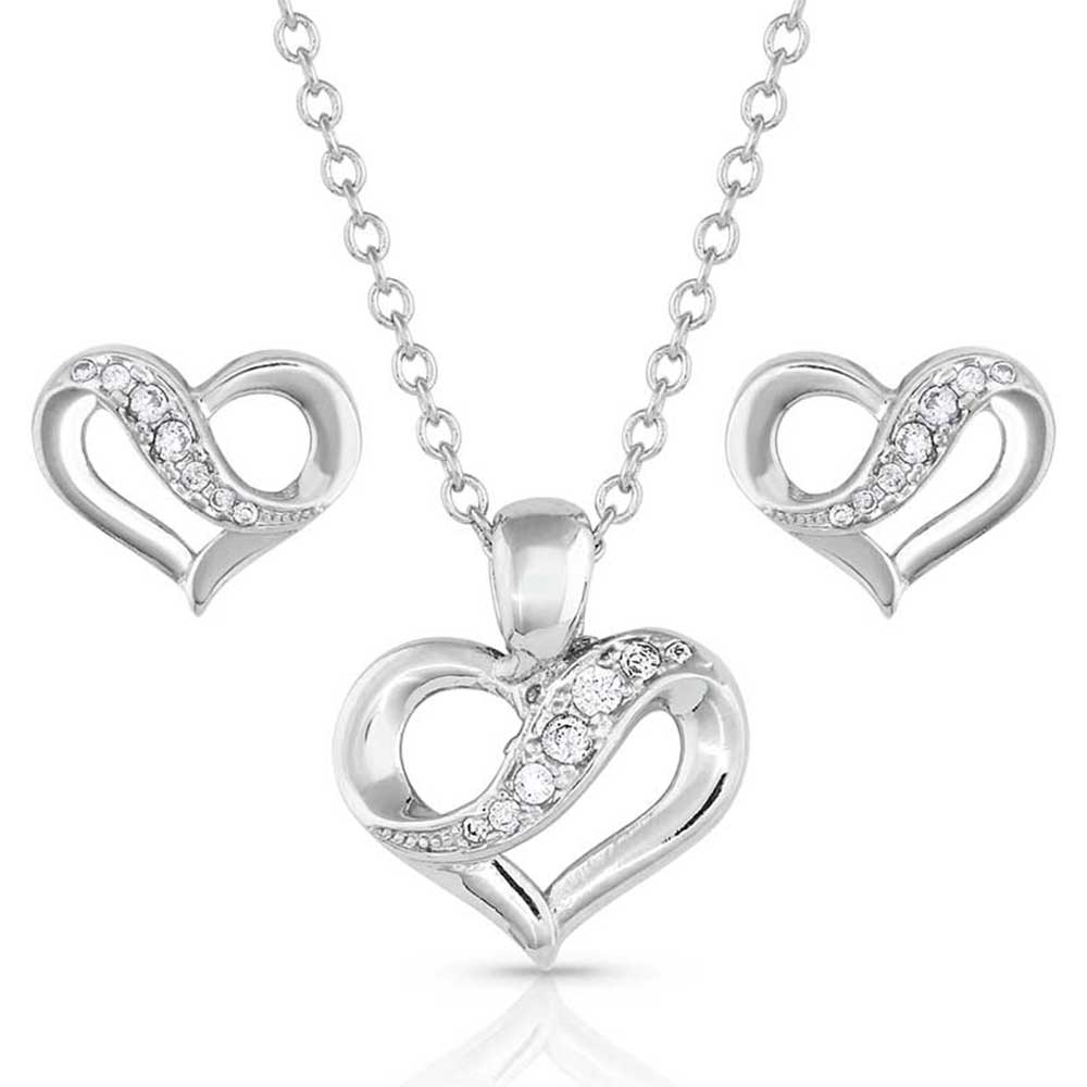 Montana Silversmiths 'RIBBON 'ROUND MY HEART' NECKLACE & EARRINGS SET w Crystals