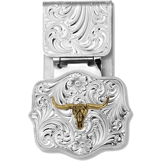 Montana Silversmiths Engraved Money Clip with Steer Skull