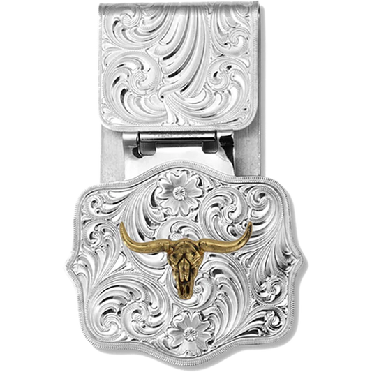 Montana Silversmiths Engraved Money Clip with Steer Skull