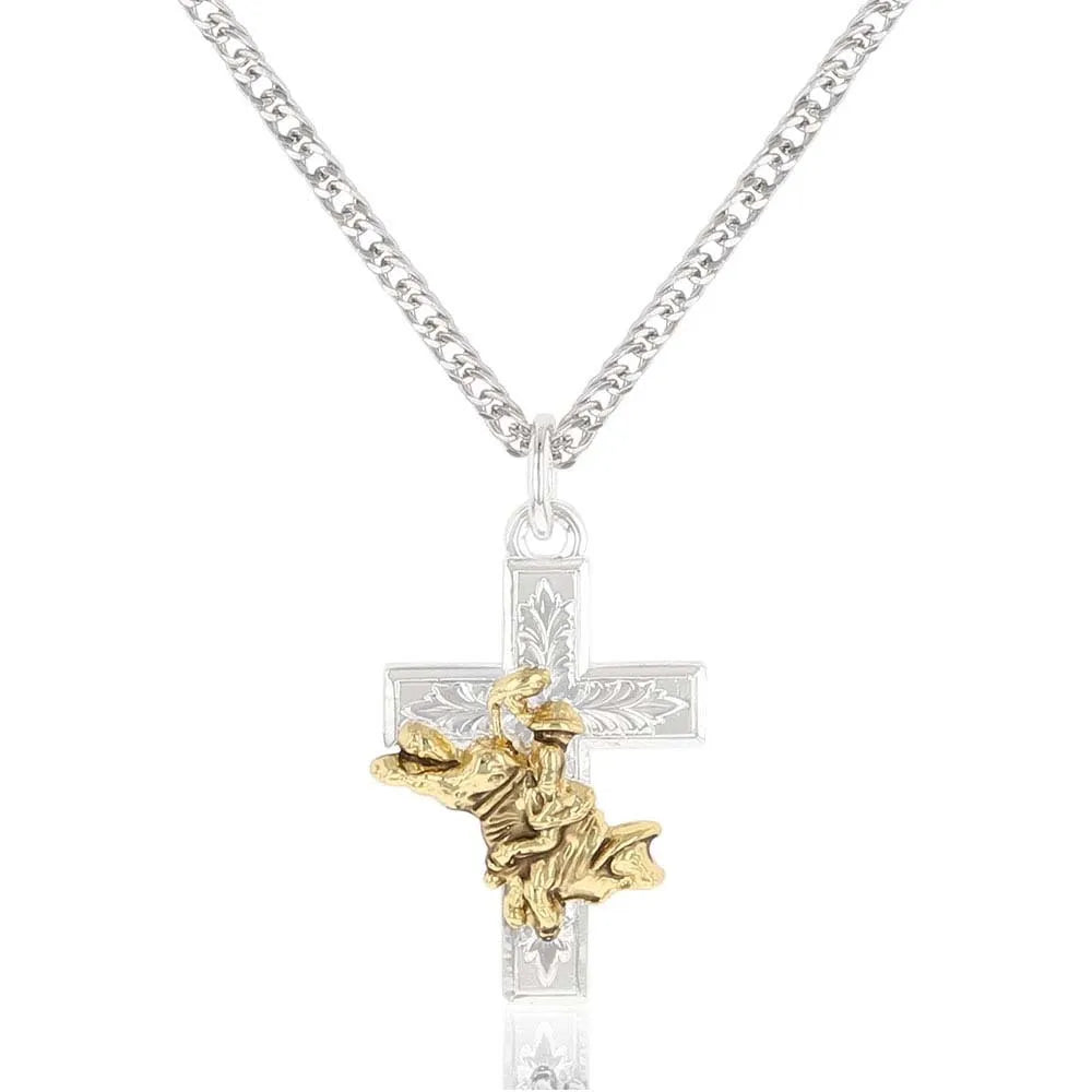 Montana Silversmith Silver Cross w/ Gold Bullrider Necklace