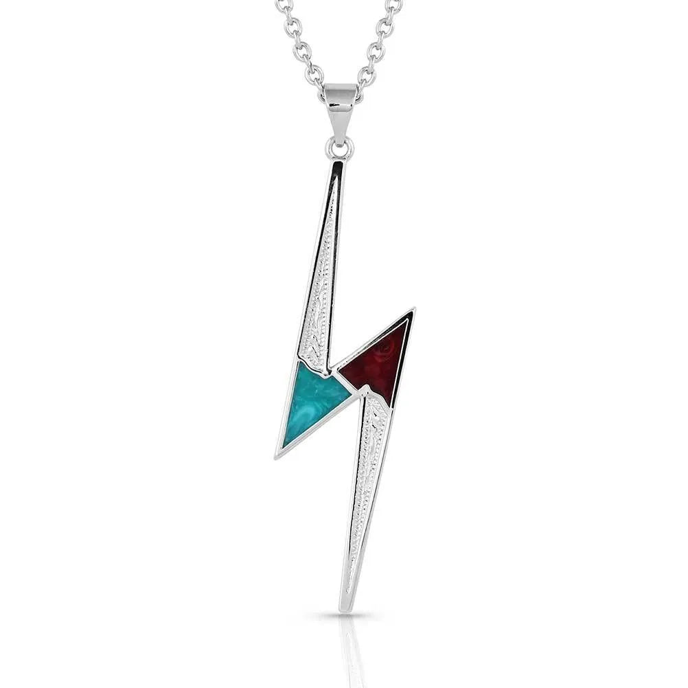 Montana Silversmiths Silver turquoise red 'LIGHTNING' BOLT NECKLACE w/ 19" Chain