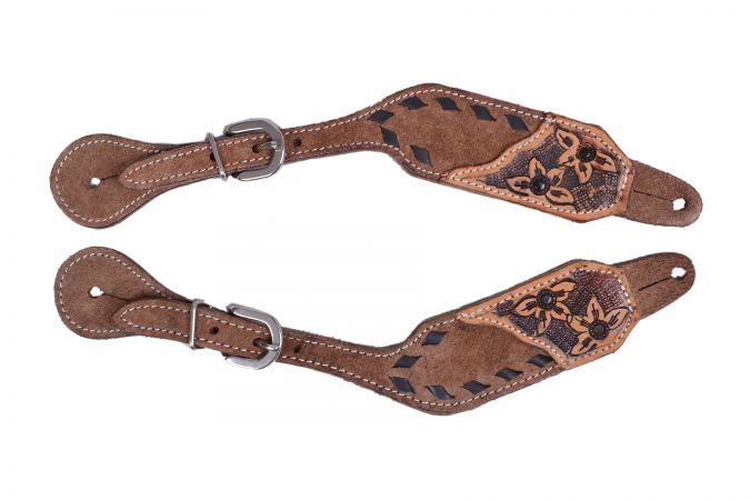 Ladies Chocolate Rough Out Leather Spur Strap With Black Buck Stitch