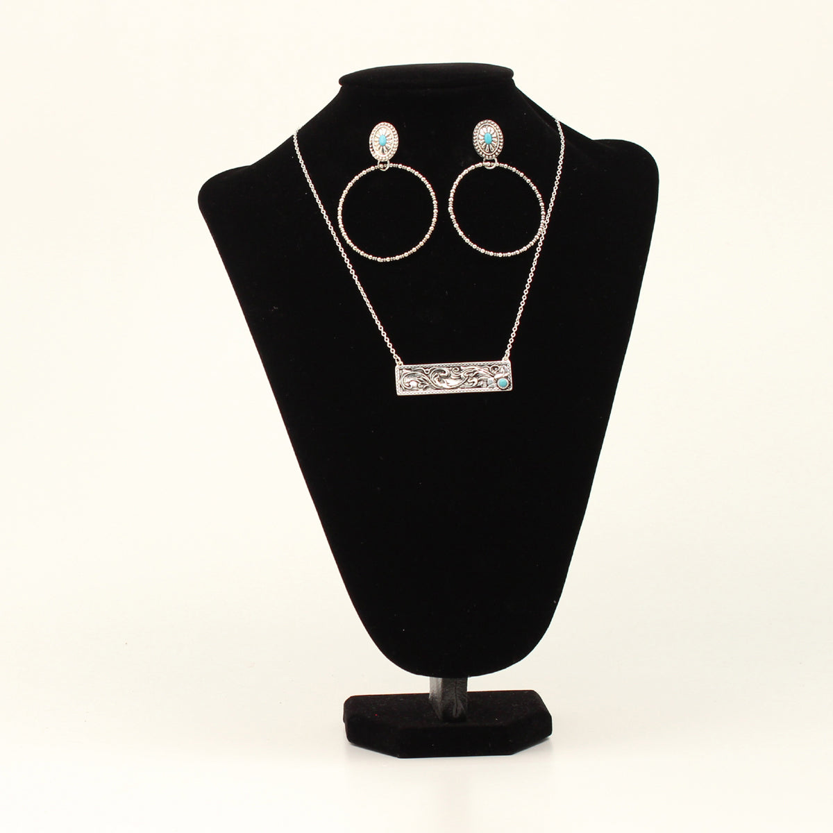 Silver Strike Necklace & Earrings Set w/ Floral Pendant