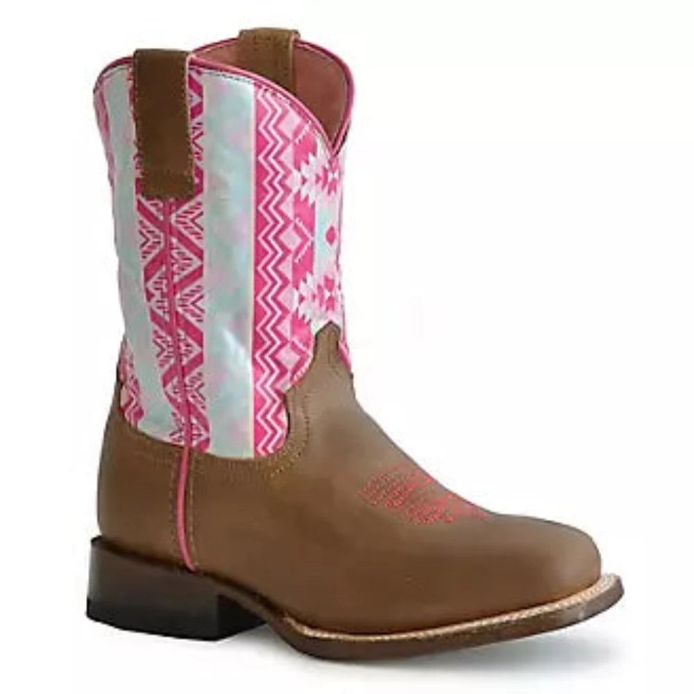 Roper Youth Girls Pink Light Blue Aztec Western Boots