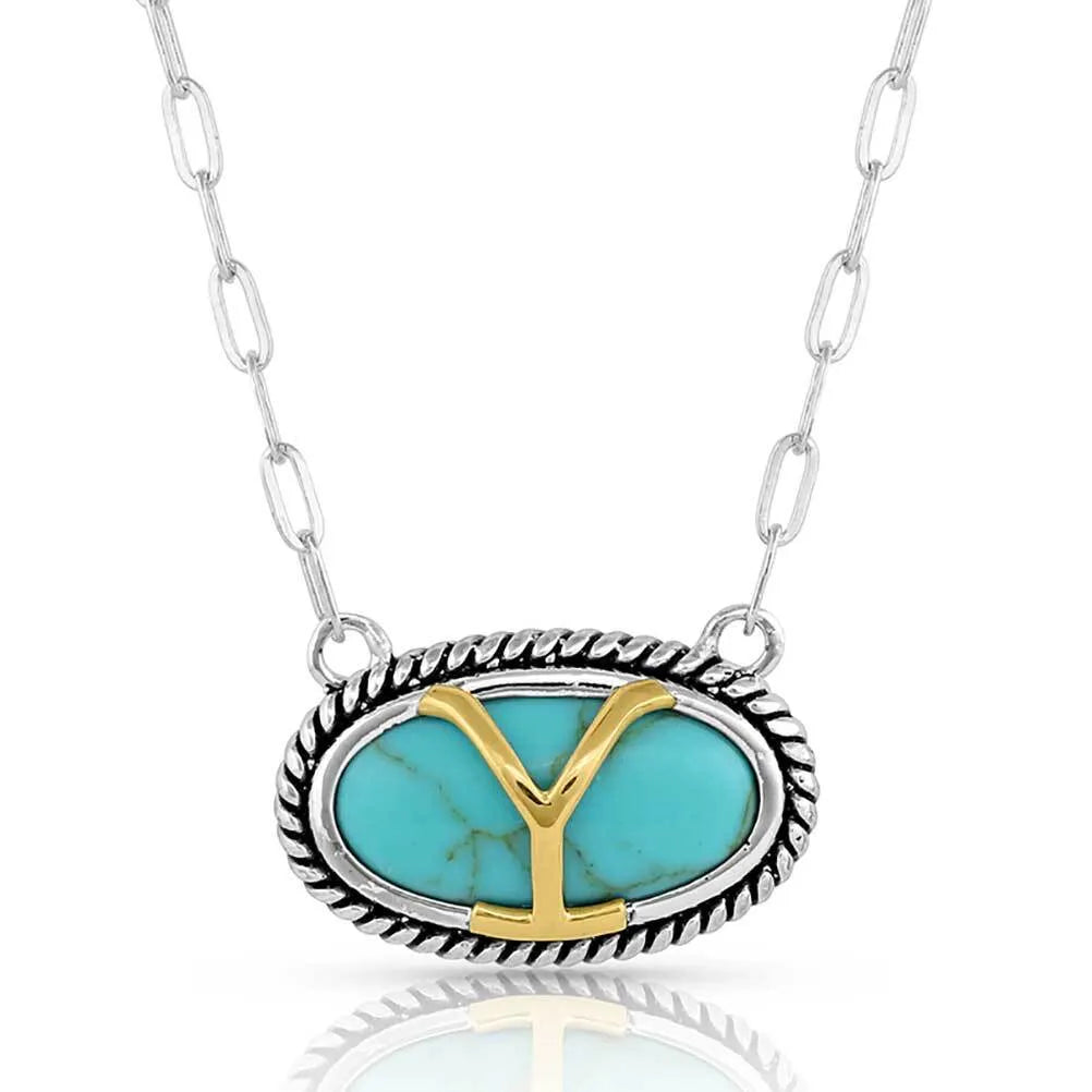 Montana Silversmiths TV'S YELLOWSTONE OVAL TURQUOISE 'Y' NECKLACE w/ Link chain