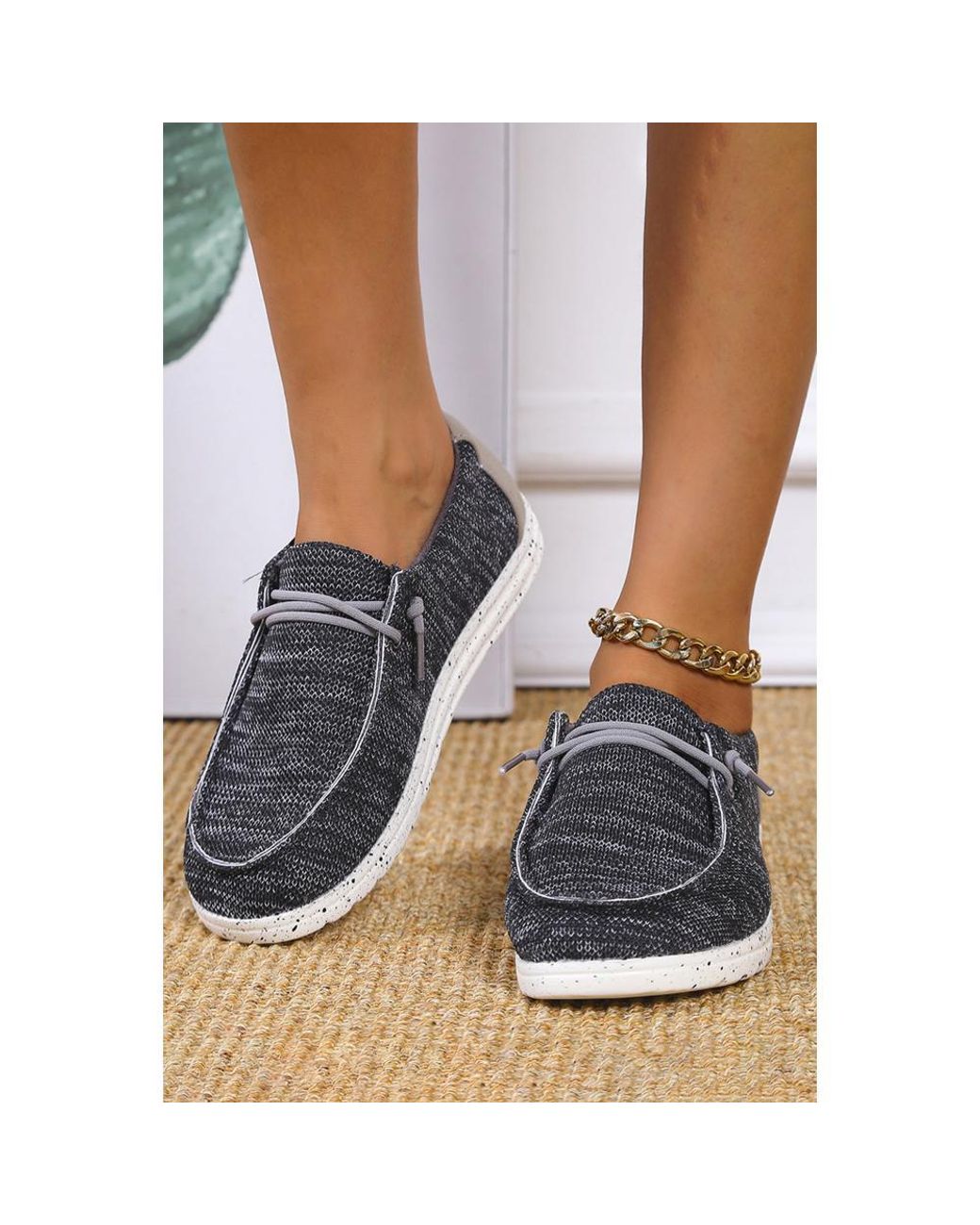 Women's Gray Plain Patchwork Round Toe Chic Strappy Slip-on Shoes
