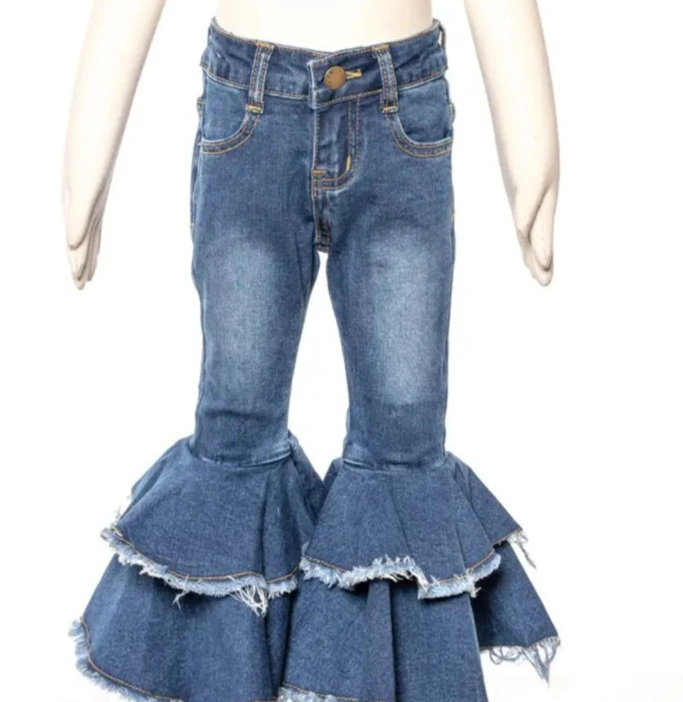 Girl's Tiered Bell Bottom Jeans