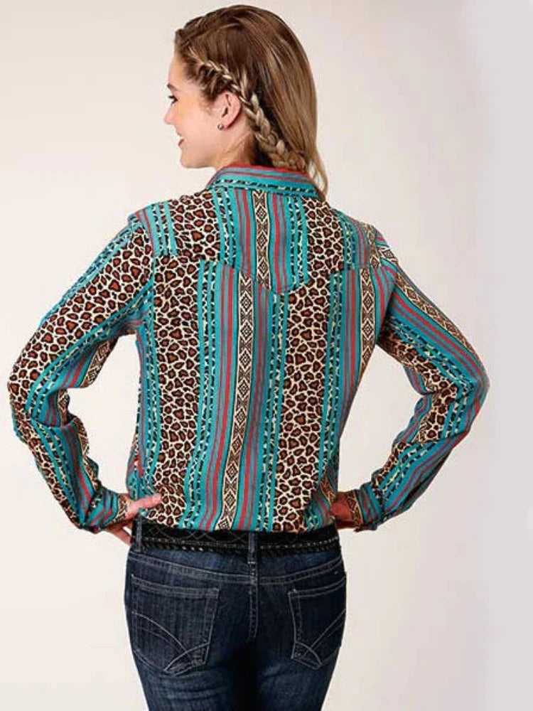 Roper Women's Leopard Stripe Long Sleeve Western Blouse