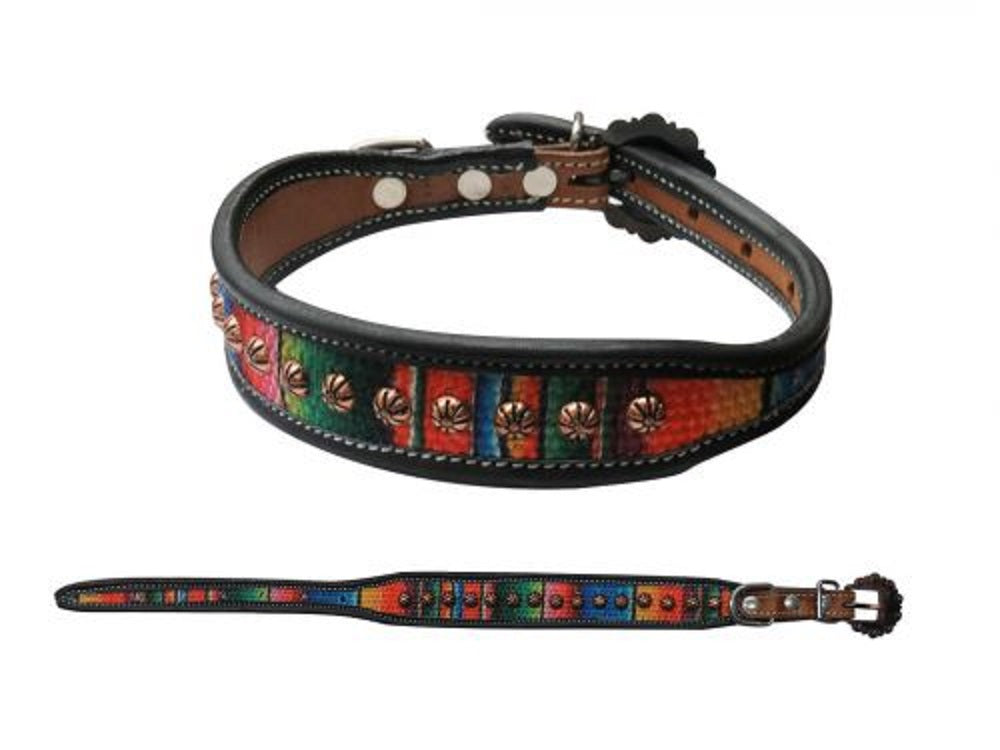 Embroidered Serape Design Dog Collar w/ Copper Buckle