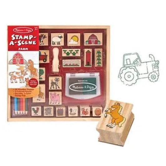Melissa & Doug STAMP-A-SCENE FARM w/ 20 Stamps Colored pencils Stamp pad