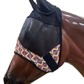 Showman Natural fiber SOUTHWEST AZTEC PRINT FLY MASK w/ Ears Average horse size