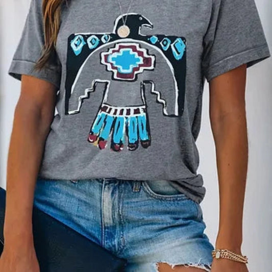 Gray Casual Thunderbird Print Western Style Graphic Shirt