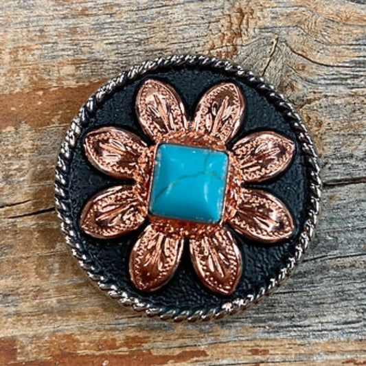 1 1/2" Copper Turquoise Sunflower Concho/Scarf Slide