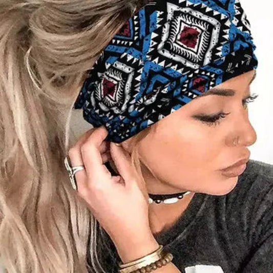 Blue Tribal Aztec Pattern Headband