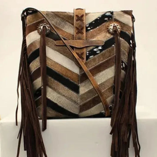 Angel Ranch Chevron pattern Cowhide Large Crossbody Purse Bag w/ Conceal carry