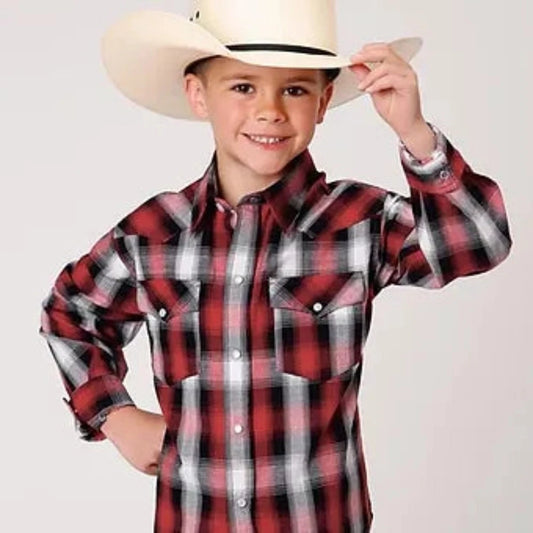 Boy's Roper Red Black White Western Shirt