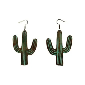 Blazin Roxx Patina Turquoise & Copper Cactus Earrings
