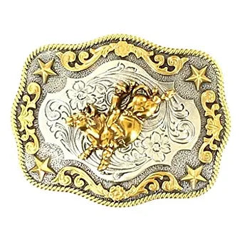 Nocona Boy's Silver & Gold Bull Rider Belt Buckle