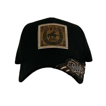 Black or Camo 'Cowboy Rodeo' Patch w/ Bucking Horse Baseball Cap Hat w/ Closure