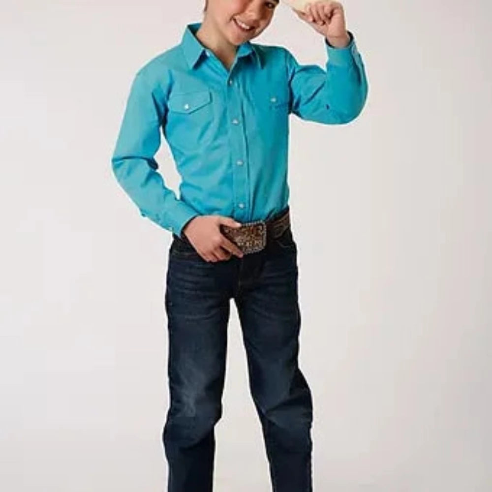 Boy's Turquoise Poplin Western Shirt