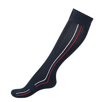 Horze Navy Blue Adult Striped Technical Tall Knee Stretchable Breathable Socks