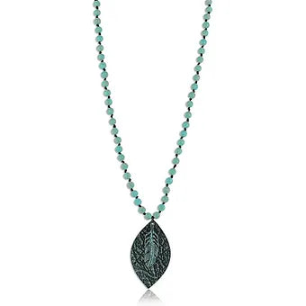 Montana Silversmiths 34" long Turquoise Bead Necklace w/ Feather & leaf pendant