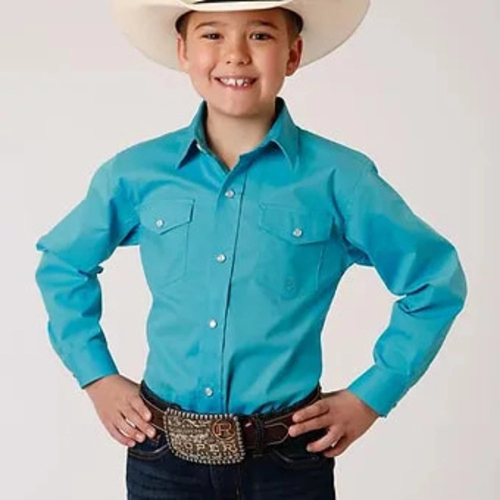 Boy's Turquoise Poplin Western Shirt