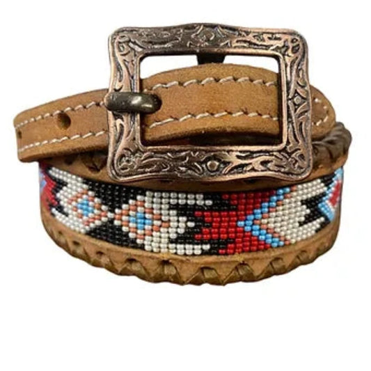 Showman Genuine Leather White/Red/Black Beaded Dog Collar