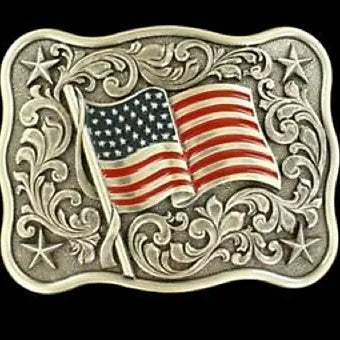 Nocona Belt Co. Silver Flying USA American Flag Belt Buckle