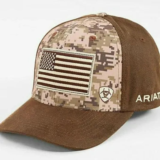 Men's Ariat Brown Camo Flag Cap Hat