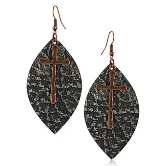 Montana Silversmiths Women's Copper Cross & Brown Leaf Soft Leather Earrings