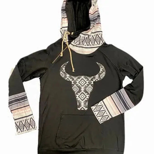 Women's Aztec Skull Print Hoodie Shirt