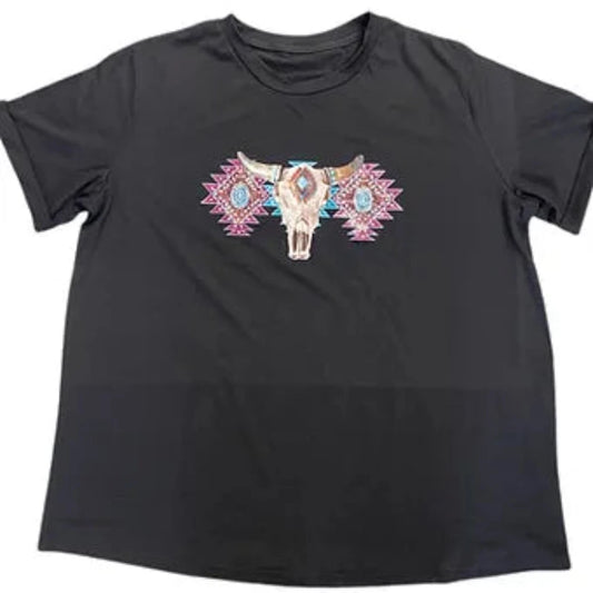 Women's Skull & Aztec Design Black Shirt