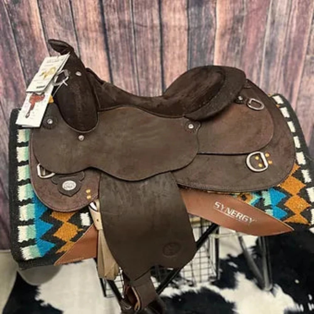 16" Circle Y Roughout Trainer Saddle w Chocolate Suede Roughout Seat
