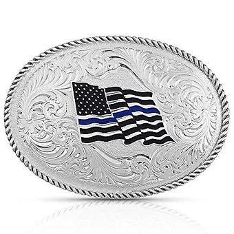 Montana Silversmiths Law Enforcement Thin Blue Line Silver Belt Buckle