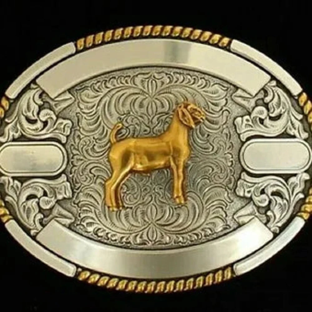 Crumrine Silver & Gold Oval Belt Buckle w/ Goat Center
