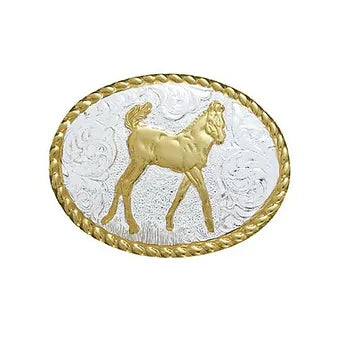 Crumrine Youth Child's Silver Gold Colt Oval Belt Buckle