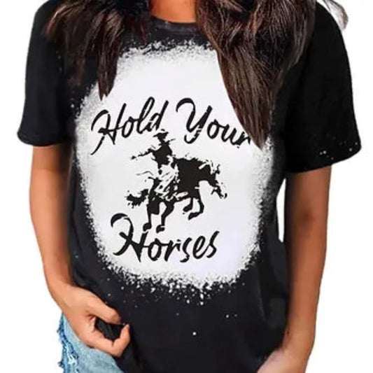 SALE Women's Black 'Hold your Horses' Cowboy Graphic Shirt