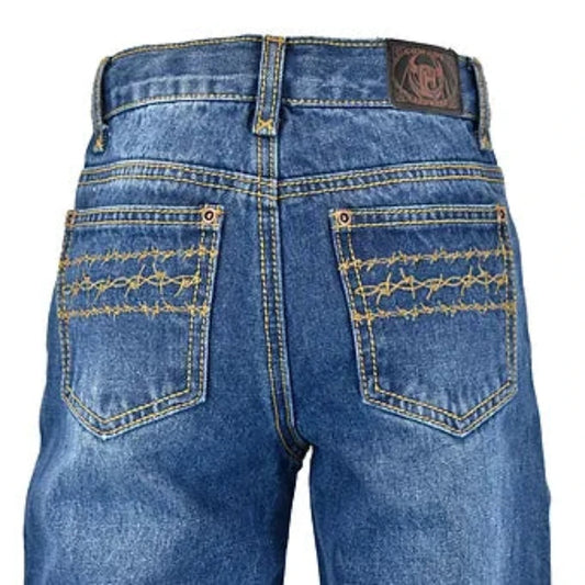 Boy's Cowboy Hardware Triple Barbwire Embroidered Western Jeans